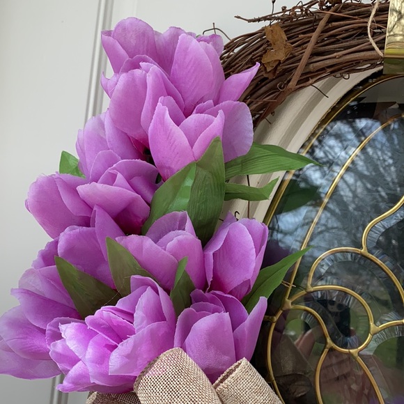 Purple Tulip Grapevine Wreath Easter Spring - Picture 2 of 8